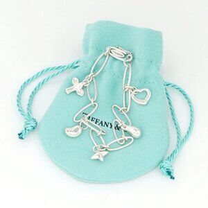 Tiffany & Co. Dove Teardrop Bean Heart Bracelet 6.7" Silver 925 Auth w/Bag